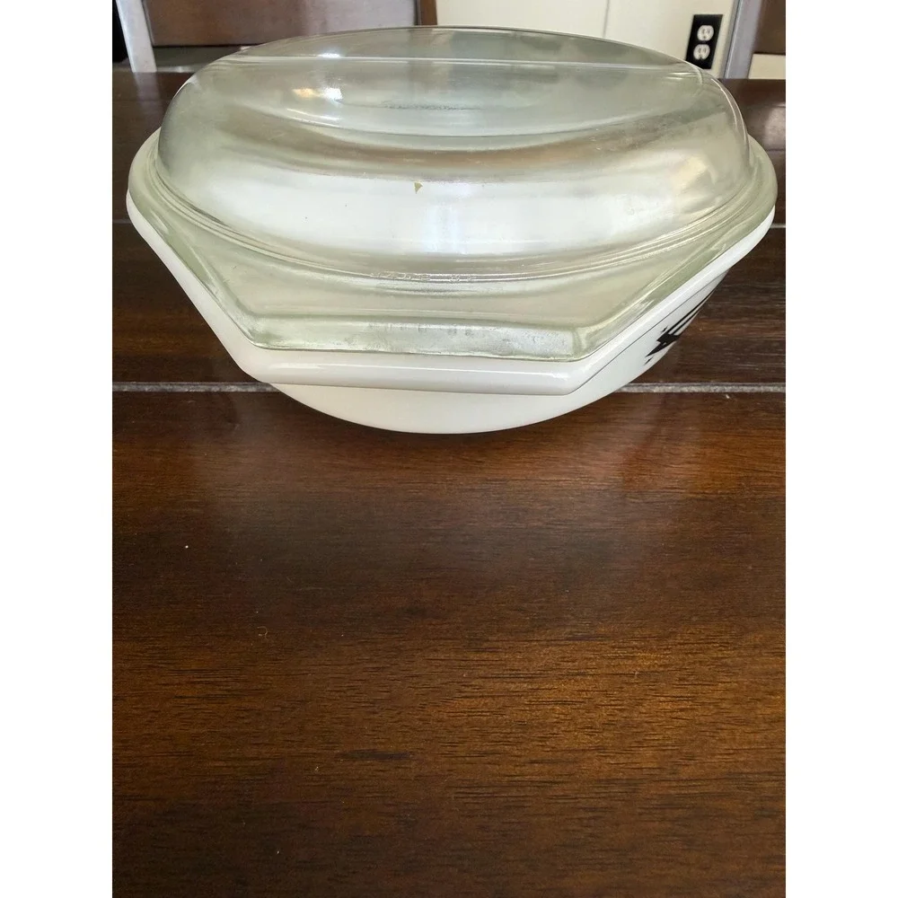 VTG MCM Rare Pyrex Stars & Barbed Wire Divided Oval Casserole Dish & Lid